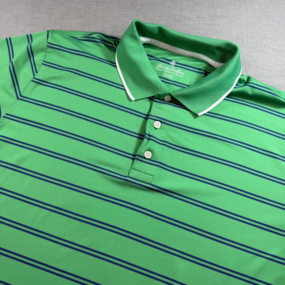 Brooks Brothers Polo Shirt Mens XL Green Excellent Striped Performance Series